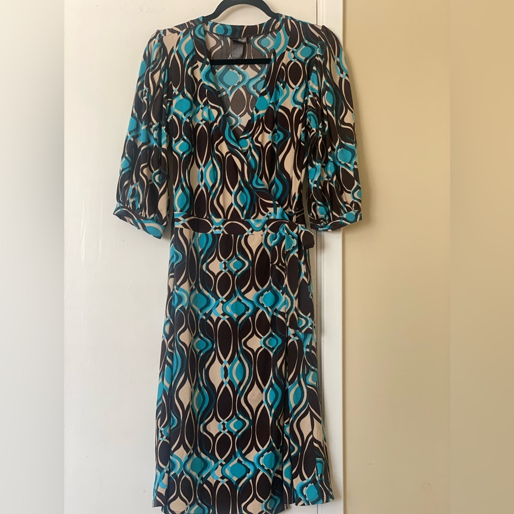 Bisou Bisou Wrap Midi Dress with Bishop Sleeves Size 12